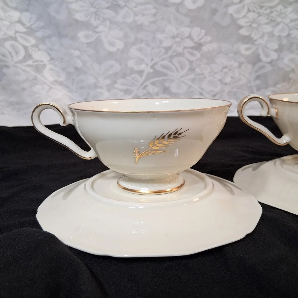 Vintage Teacups Royal Tettau Germany US Zone Wheat Sheaf 24k Trim China Pair